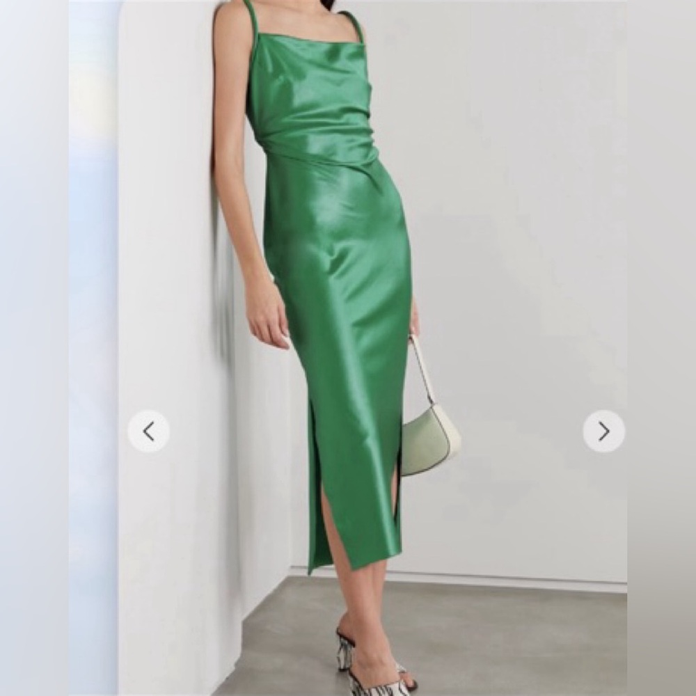 NANUSHKA satin open back emerald green dress large